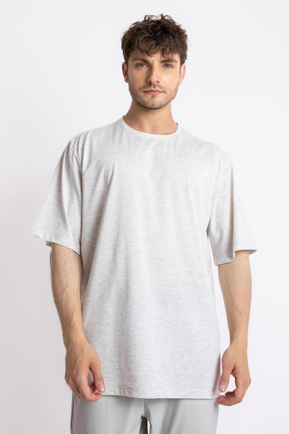 Adam Boxes Oversize O-Yaka T-shirt Basuleto - Gri Melanj