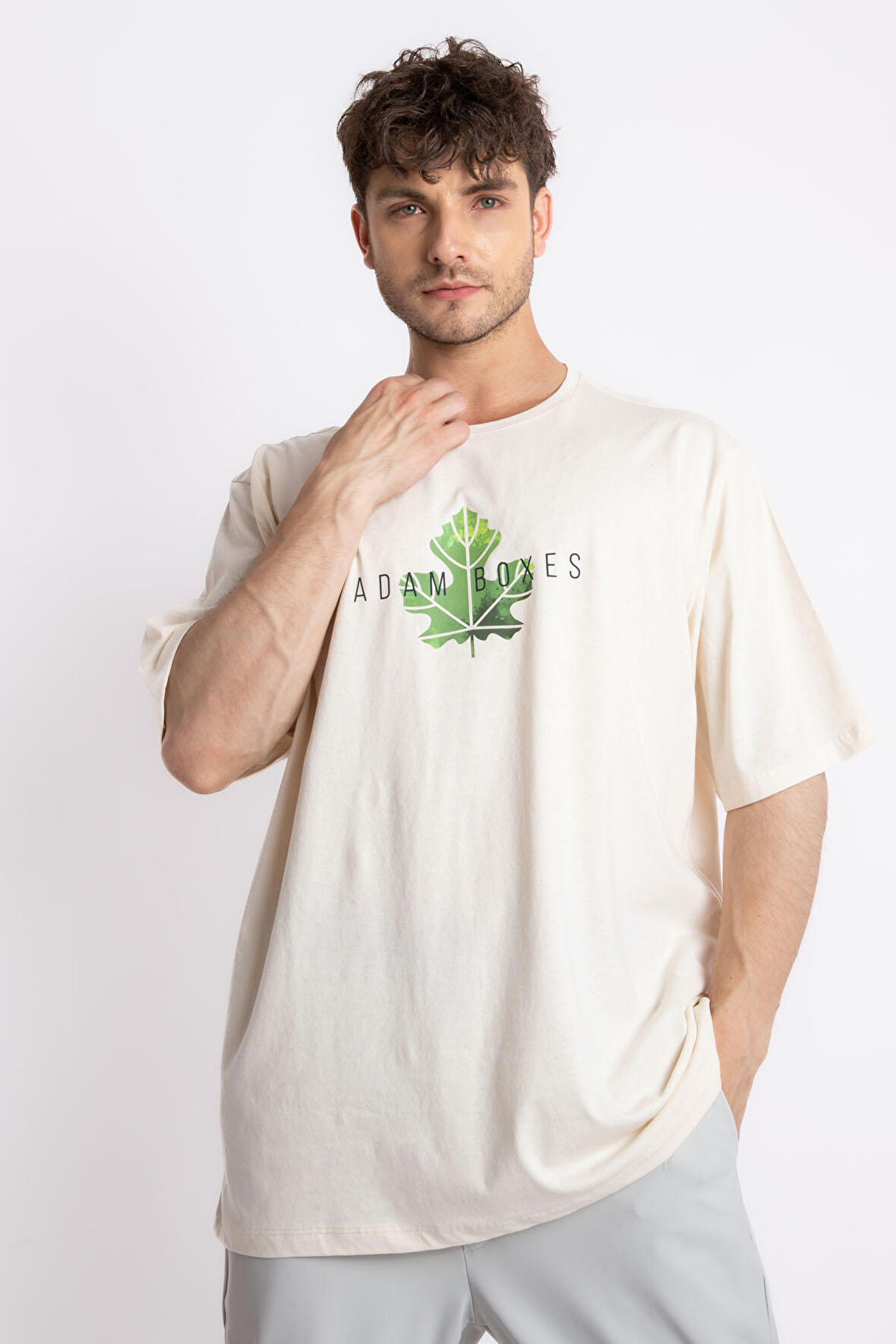 Adam Boxes Baskılı Oversize O-Yaka T-shirt Suelto - Ham Pamuk