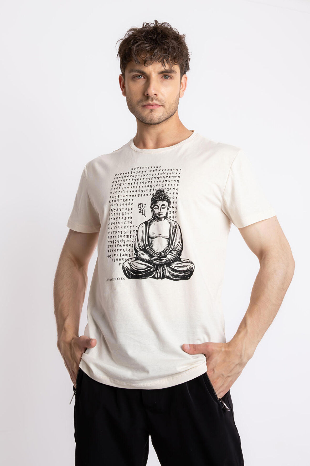 Adam Boxes O-Yaka Baskılı T-shirt Budestatuas - Ham Pamuk