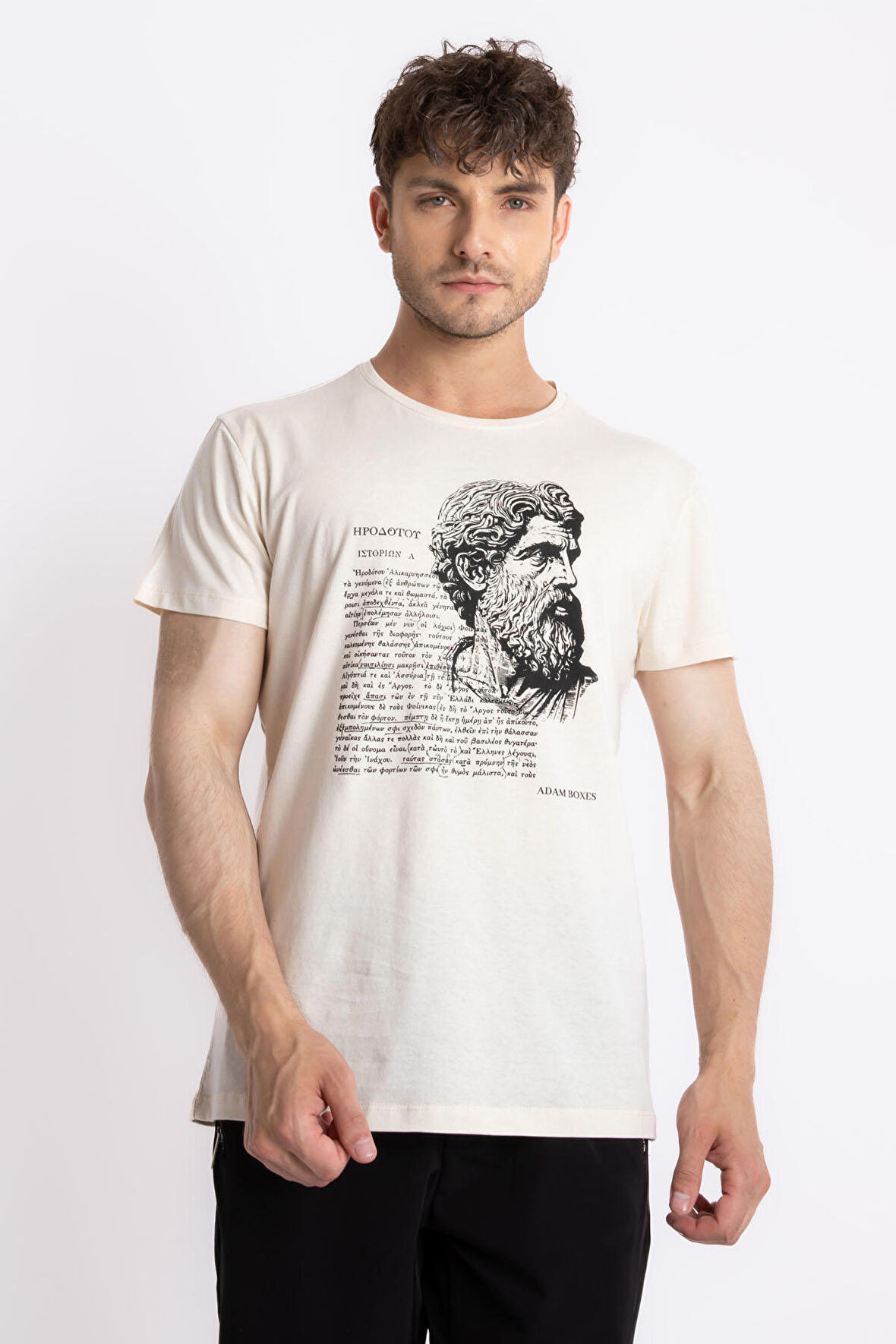 Adam Boxes O-Yaka Baskılı T-shirt Herestatuas - Ham Pamuk