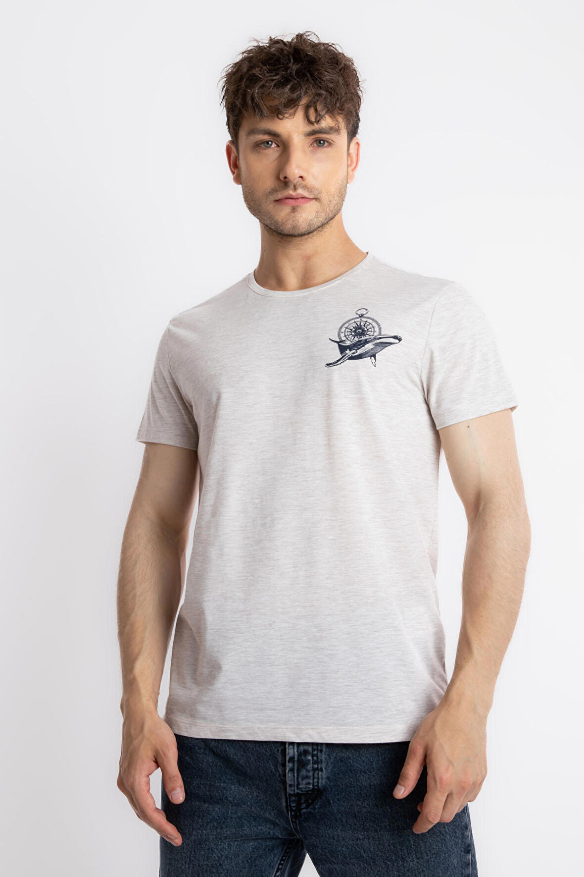 Adam Boxes O-Yaka Baskılı T-shirt Marino - Kahve Melanj