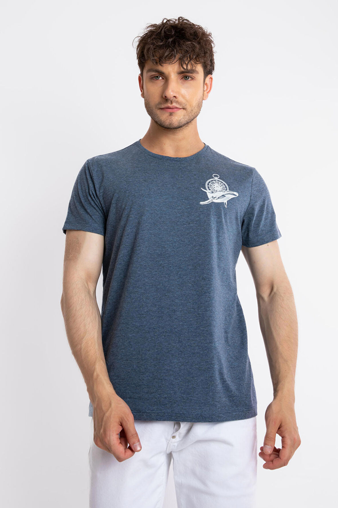 Adam Boxes O-Yaka Baskılı T-shirt Marino - Lacivert Melanj