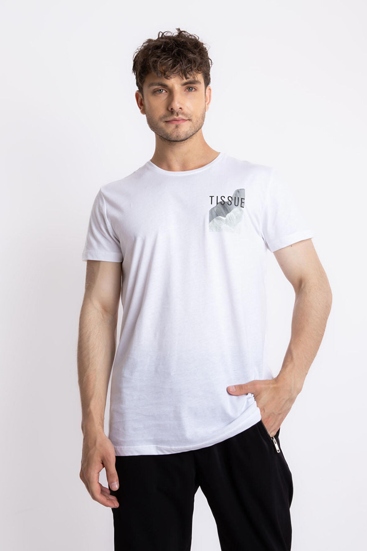 Adam Boxes O-Yaka Baskılı T-shirt Tissue - Beyaz