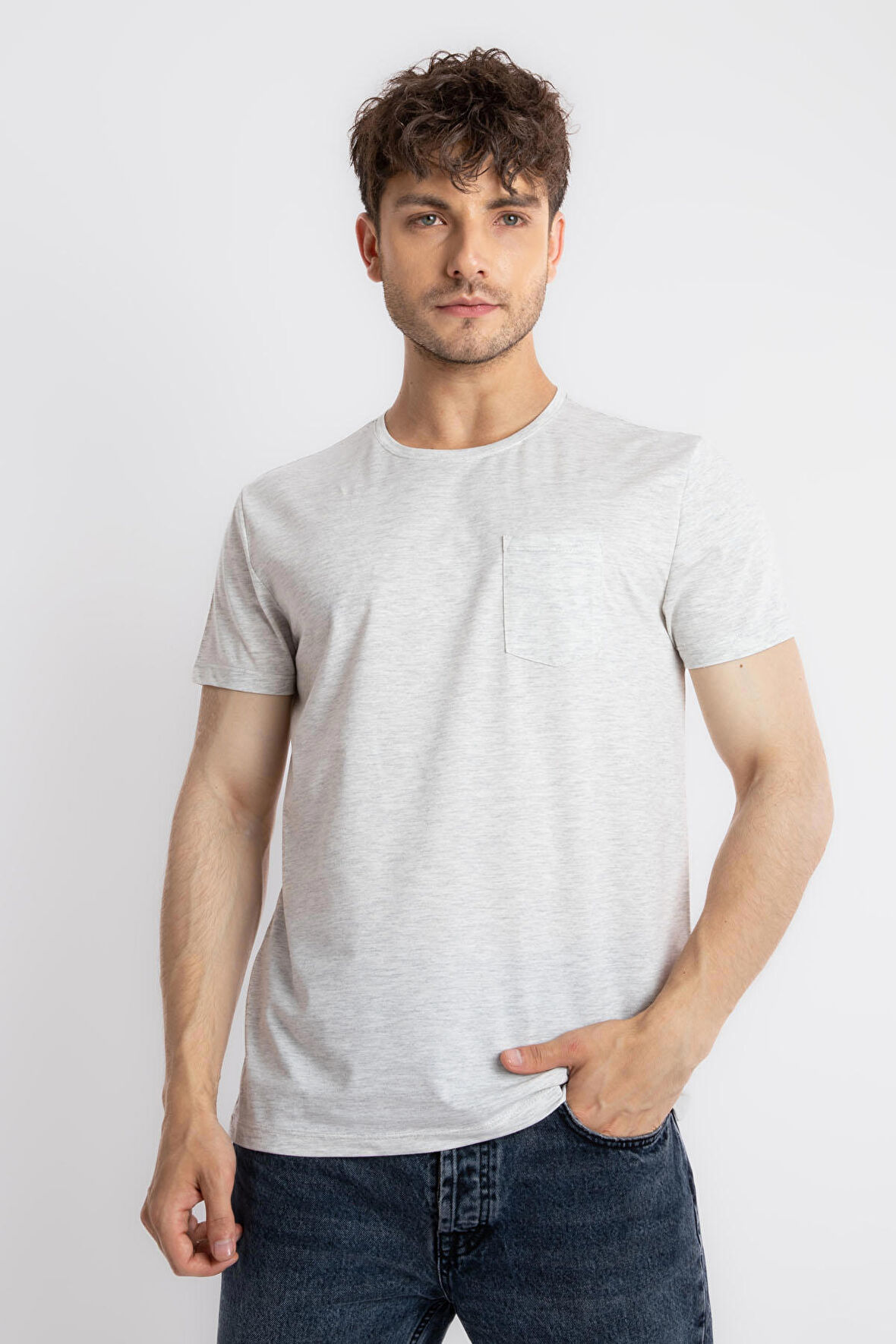 Adam Boxes O-Yaka Cepli T-shirt Bolsillo - Gri Melanj