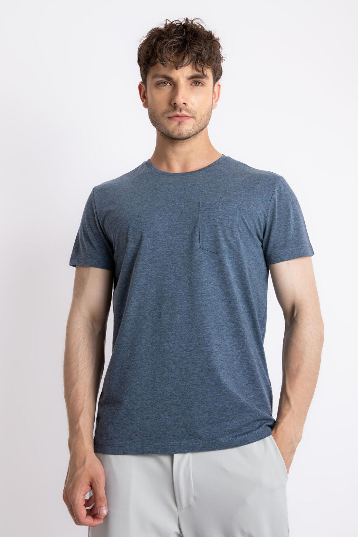 Adam Boxes O-Yaka Cepli T-shirt Bolsillo - Lacivert Melanj