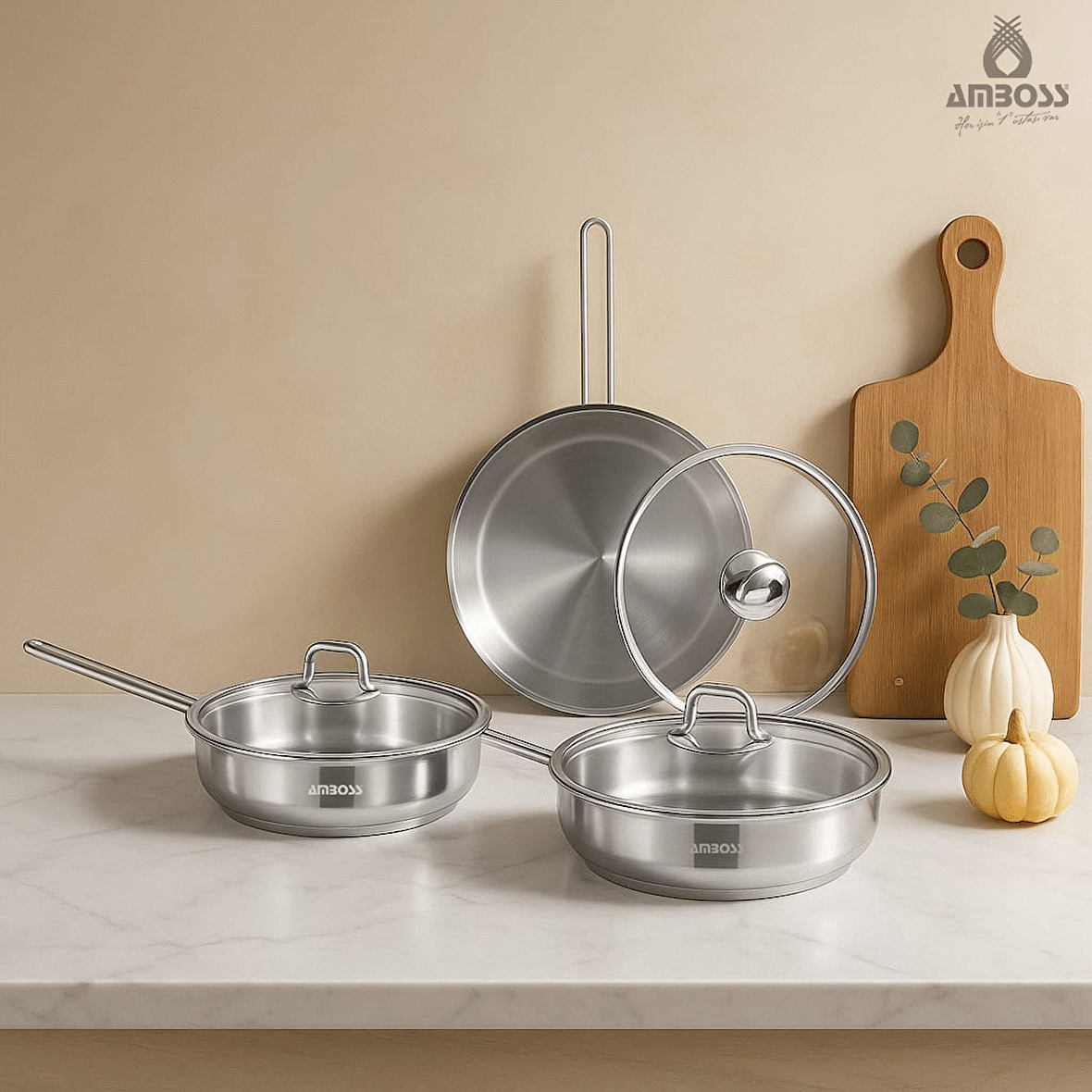 Mega Steel 6 Parça Kapaklı Paslanmaz Çelik Tava Seti