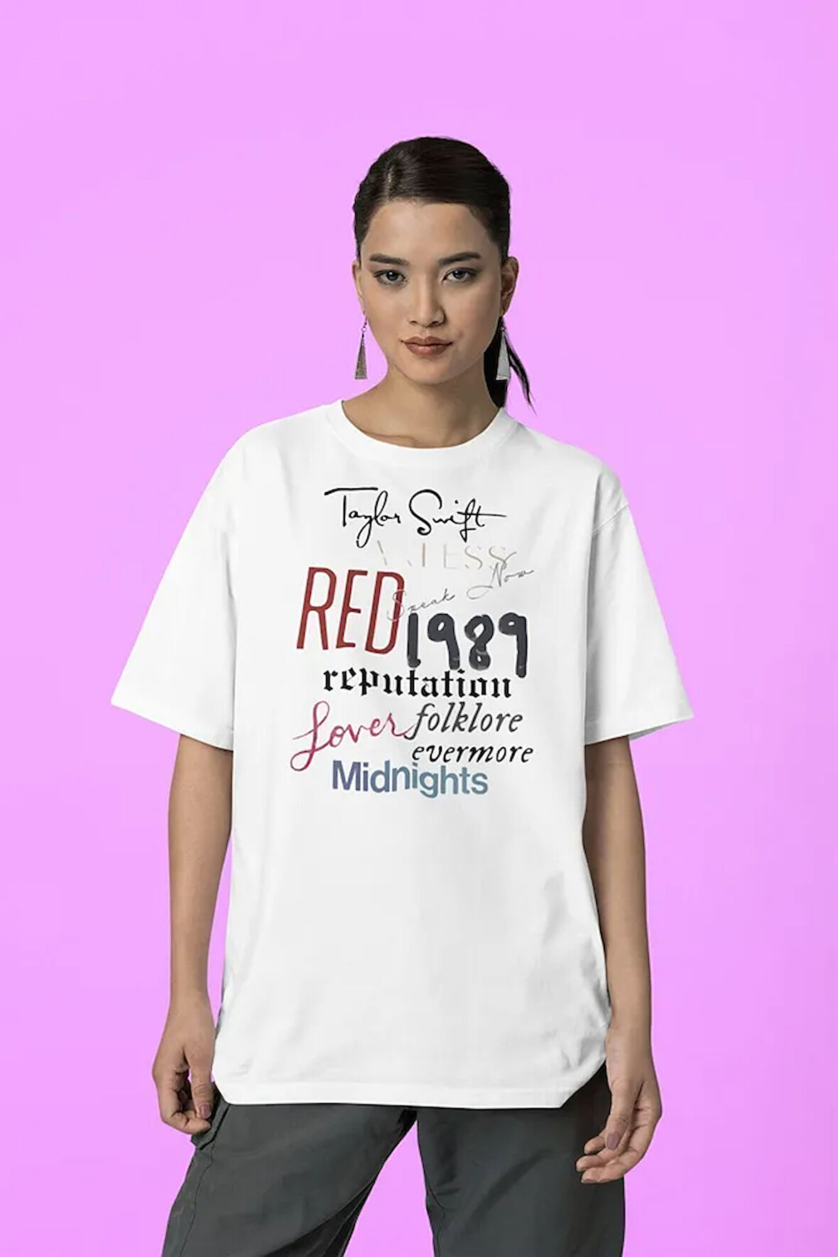 Taylor Swift Albüm İsimleri Yazılı Unisex Oversize Tişört