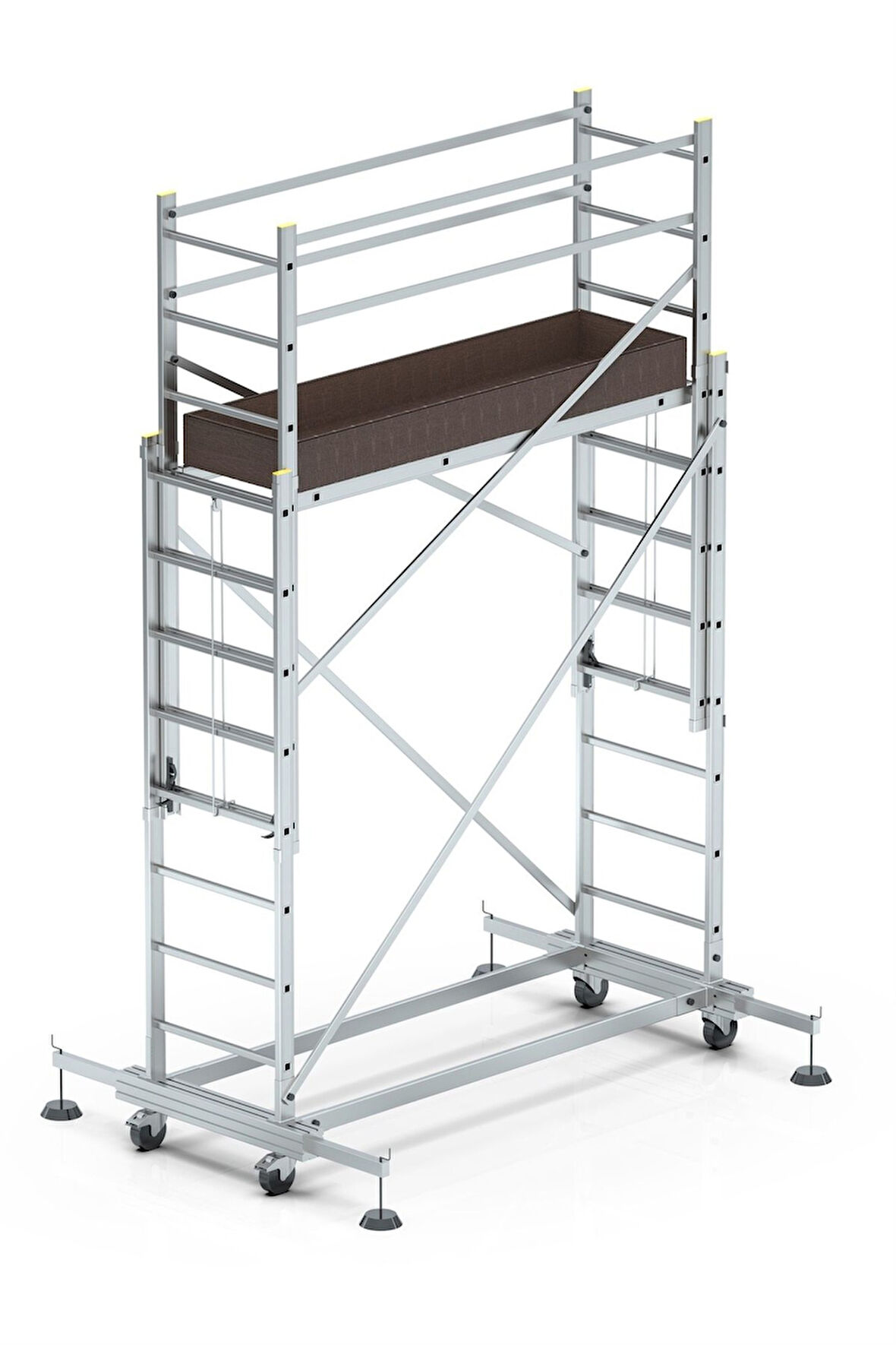 Elmas Serisi - 2x2,5 5 Metre Tekerlekli Teleskopik Alüminyum İskele Merdiven