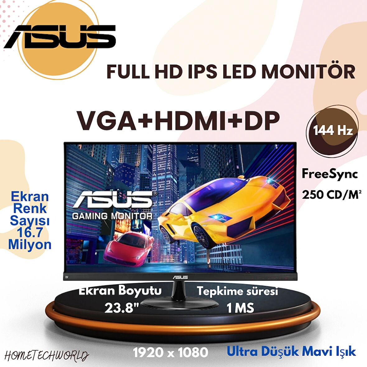 Asus 23.8" 1 MS 144 Hz VGA+HDMI+DP FreeSync Full HD IPS LED Monitör
