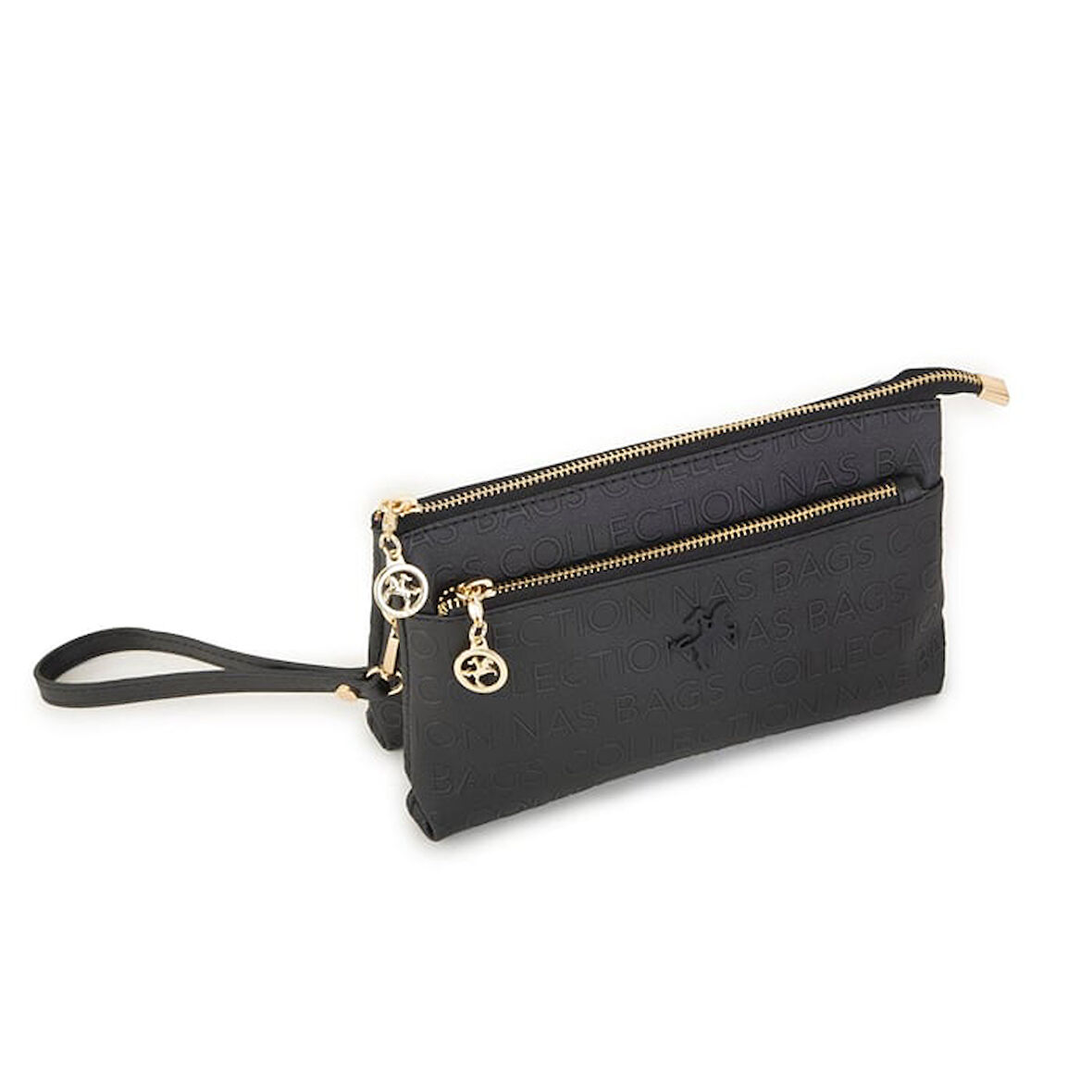 Nas 1055 Kadın Çapraz Ve Clutch Çanta Bilek Ve Çapraz Askılı Çanta Siyah Baskılı