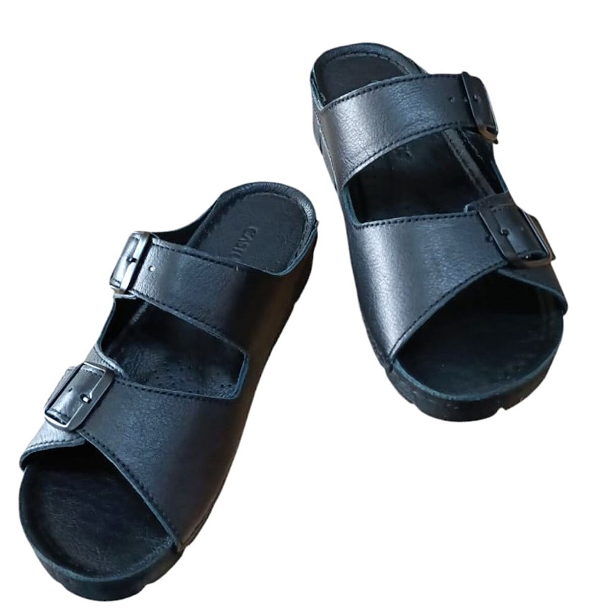 Castle Black 20317 Kadın Hakiki Deri İki Tokalı Comfort Terlik Siyah