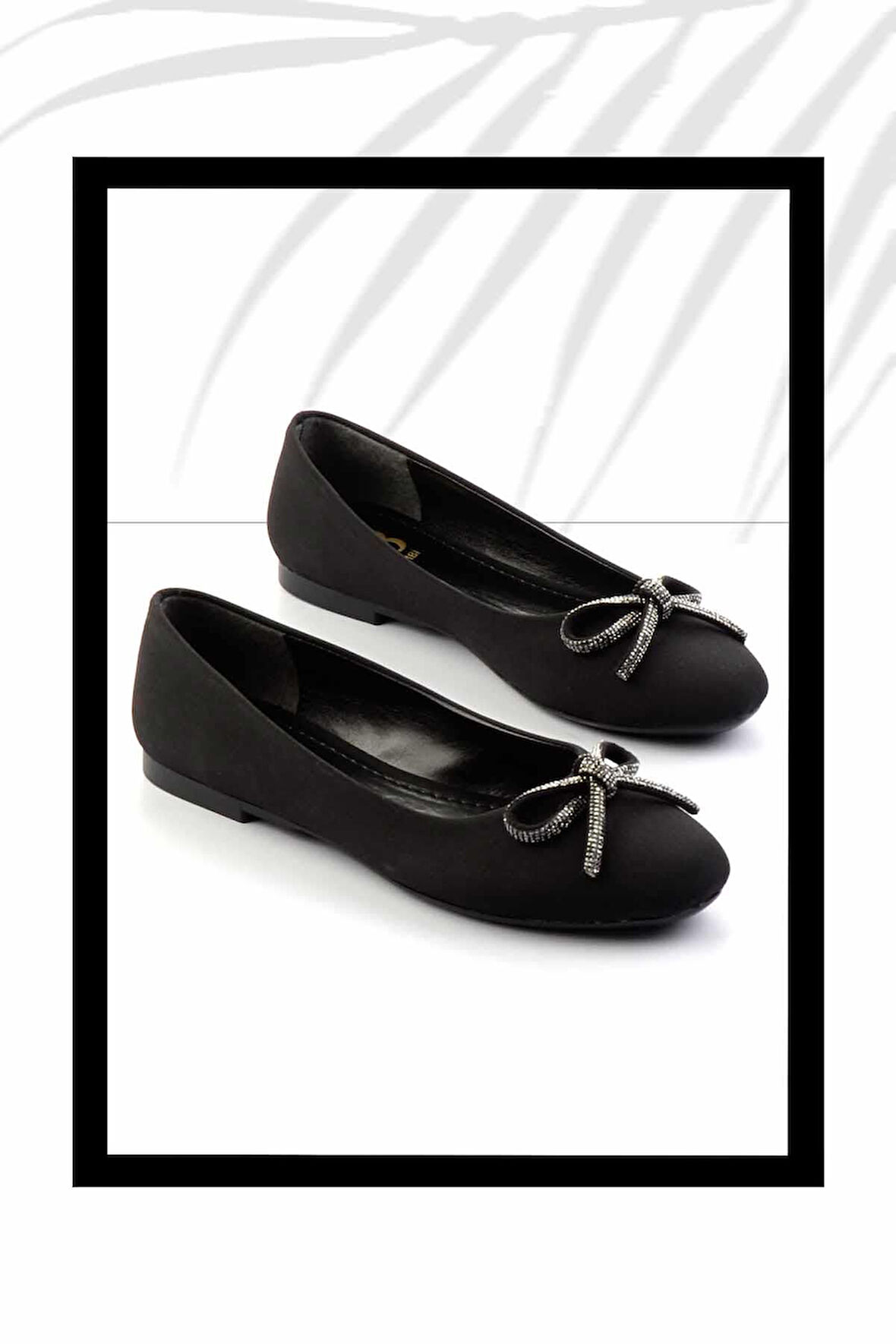 Sanfa 01 Kadın Taşlı Bıyık Tokalı Babet Siyah Saten