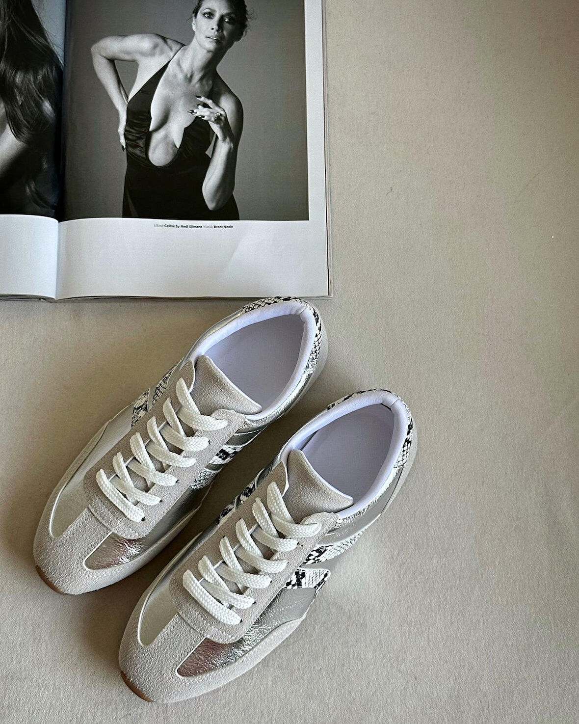 Gezegen 061 Kadın Düz Taban Günlük Sneaker Ayakkabı Taş - Gümüş