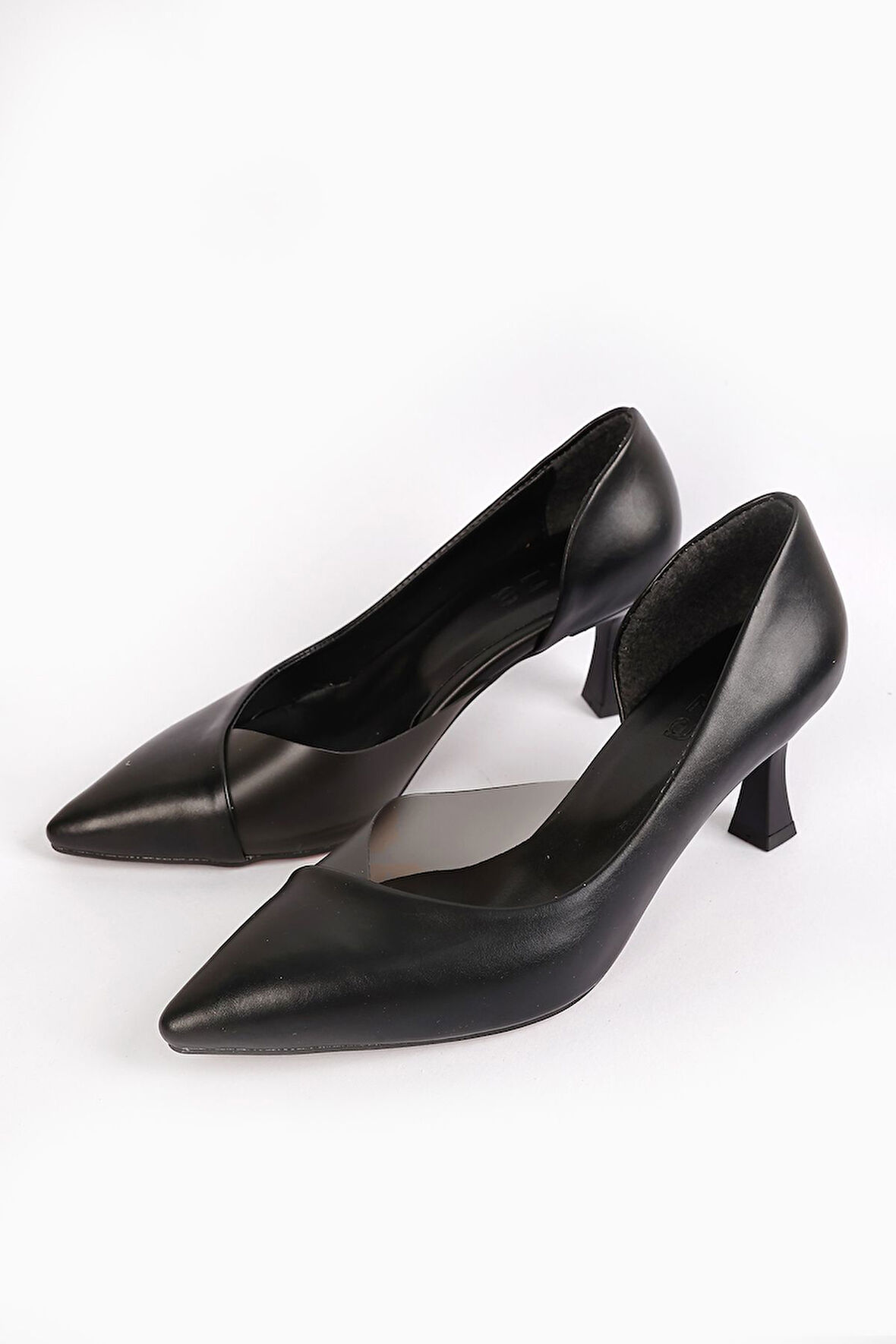 New Angel 353 Kadın Şeffaf Detaylı 6,5 Cm Kadeh Topuklu Ayakkabı Siyah