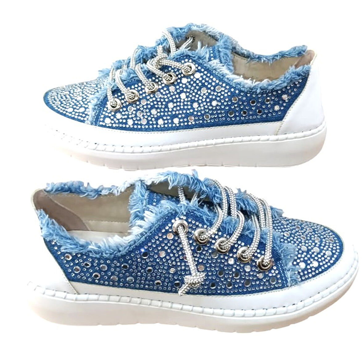 Aria 2410 Kadın Taşlı Kot Sneaker Ayakkabı Lacivert