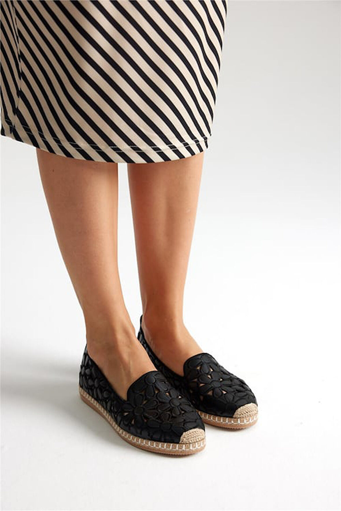 Green Mod 923 Kadın Hasırlı Nakışlı Espadril Babet Siyah