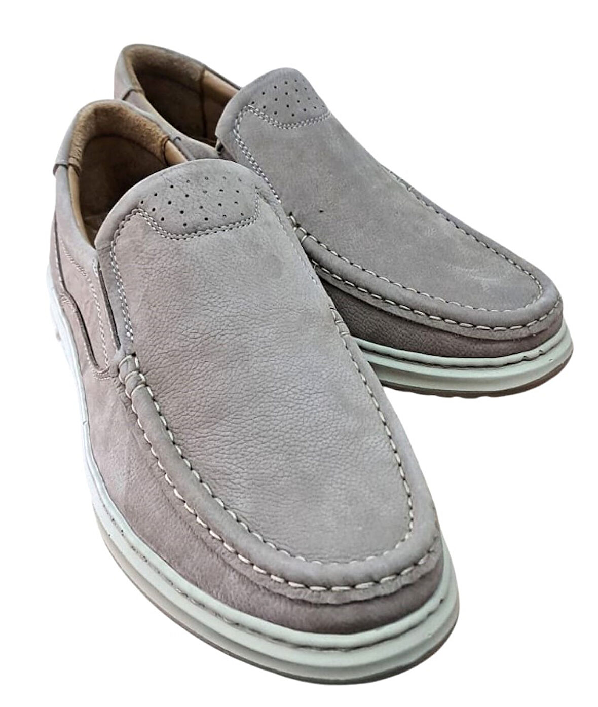 Wexperon W380 Erkek Hakiki Deri Bağcıksız Loafer Comfort Ayakkabı Nubuk Vizon