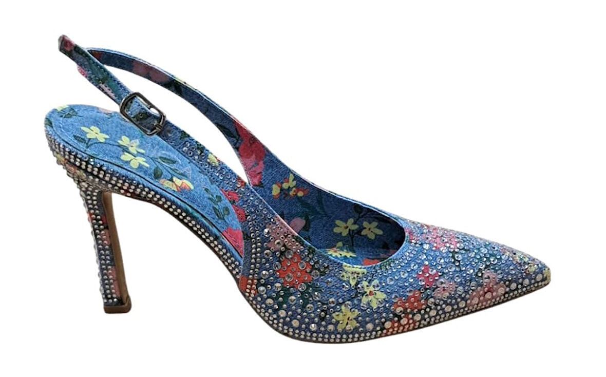 Mıcam 5710 Kadın Sivri Burun Arka Açık İnce Topuklu Abiye Ayakkabı Kot Mavi