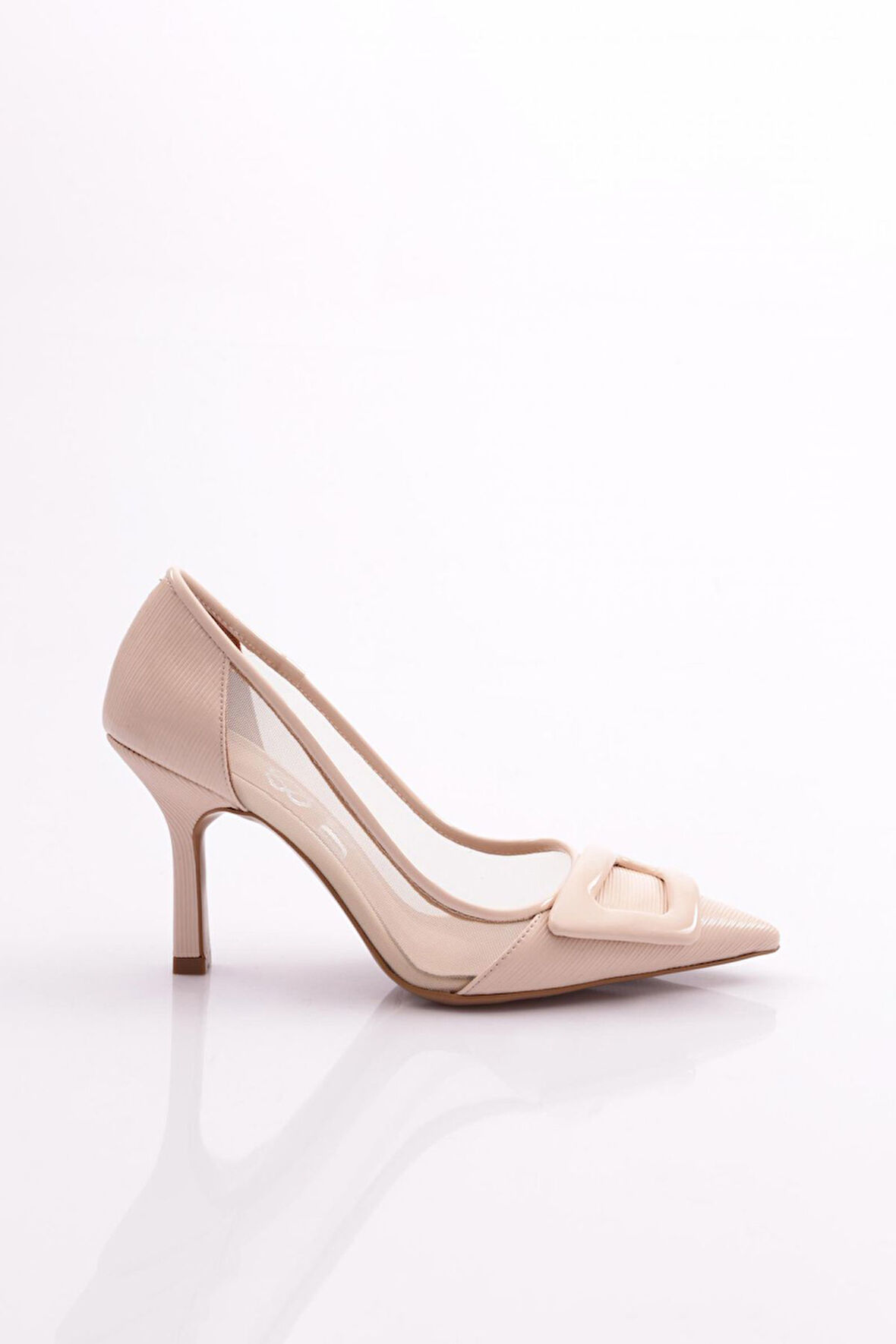 Mıcam 6525 Kadın Tokalı Tül Detaylı Stiletto Bej