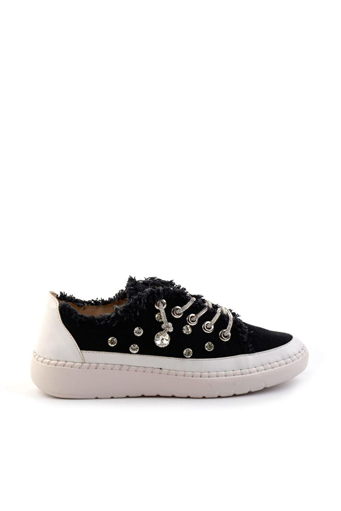 Aria 2408 Kadın Taşlı Kot Sneaker Ayakkabı Siyah