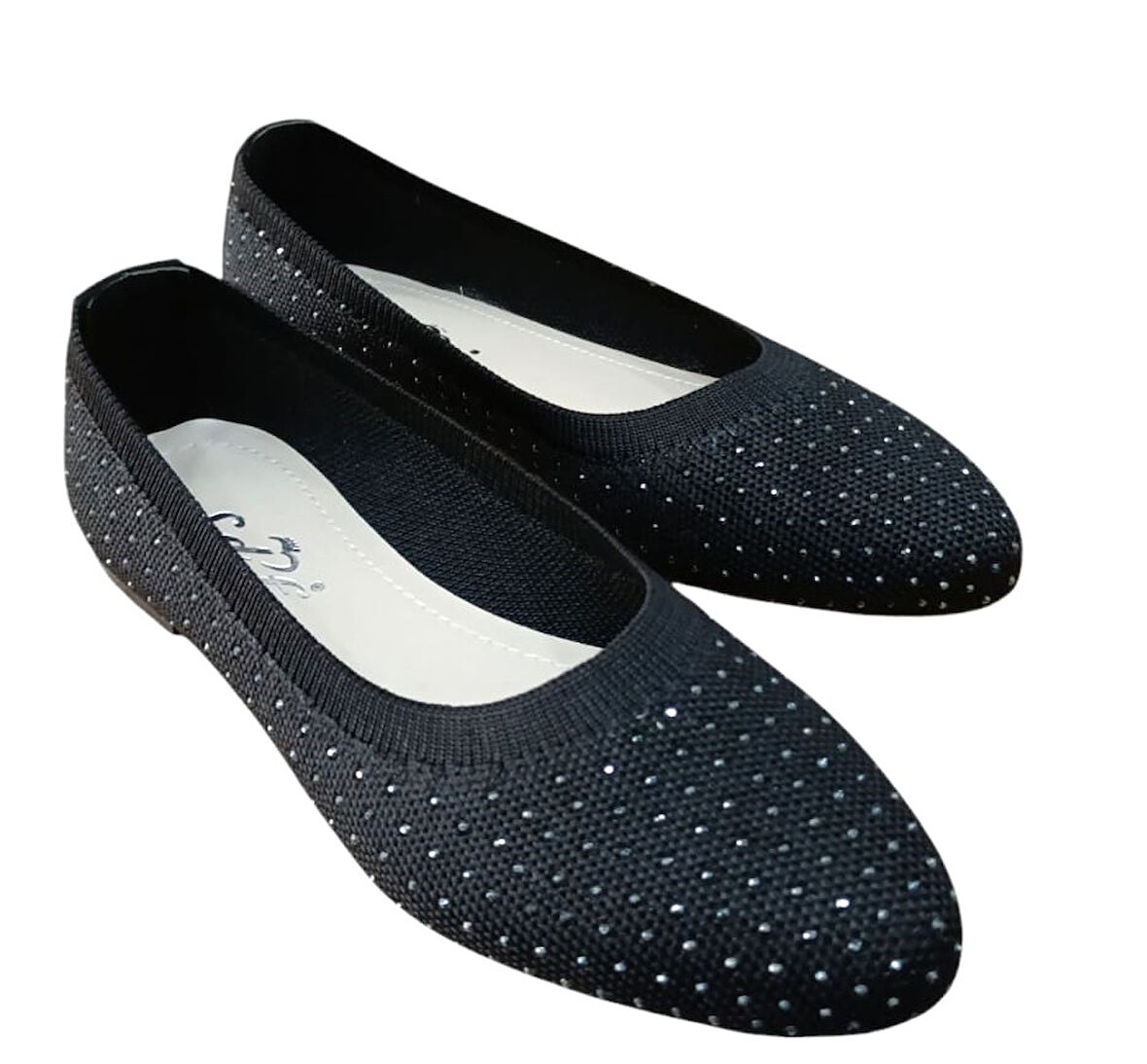 Sedef 243 Kadın Taşlı Triko Babet Siyah