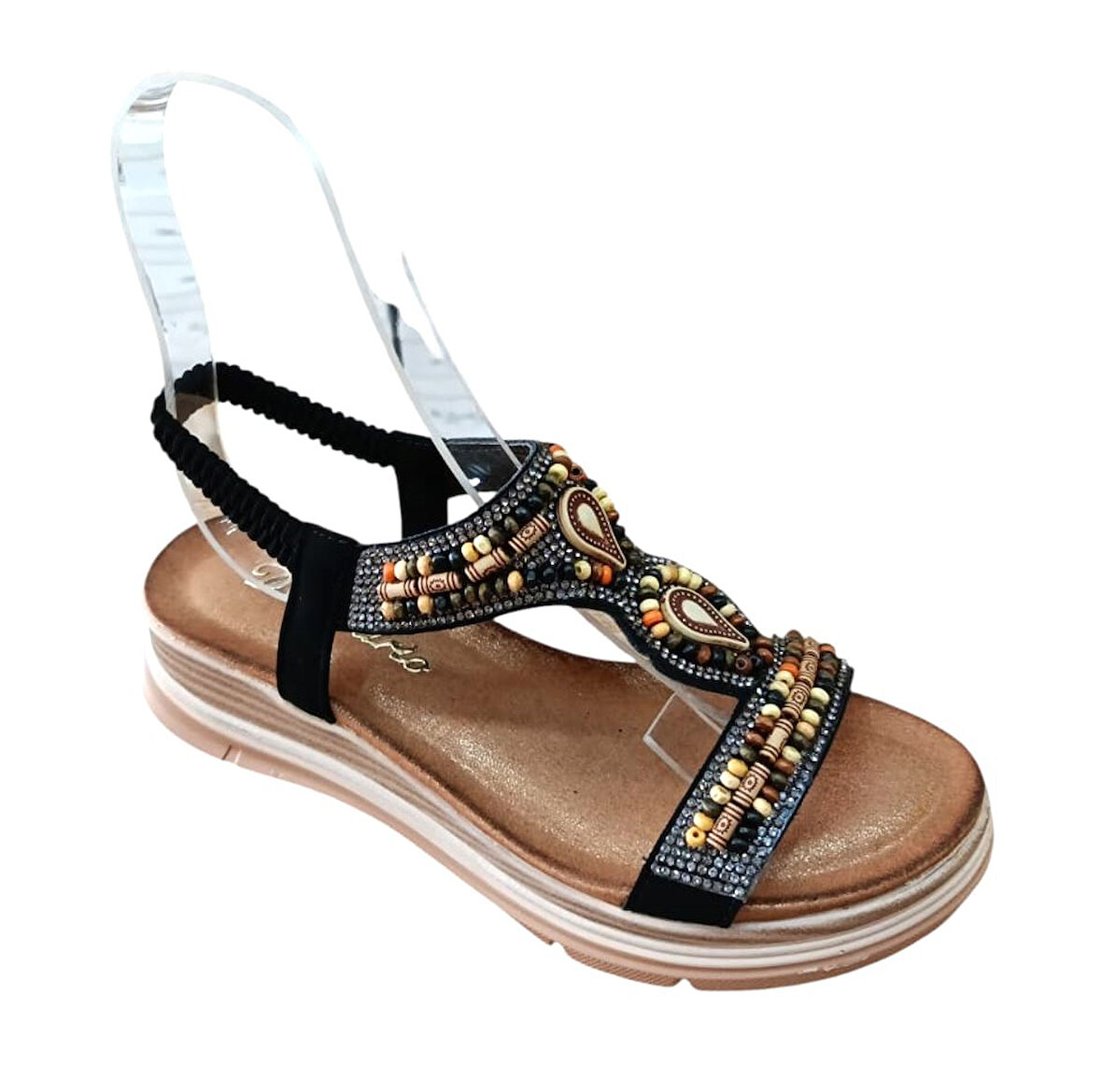 De Scarıo 2060 Kadın Taşlı Comfort Sandalet Siyah