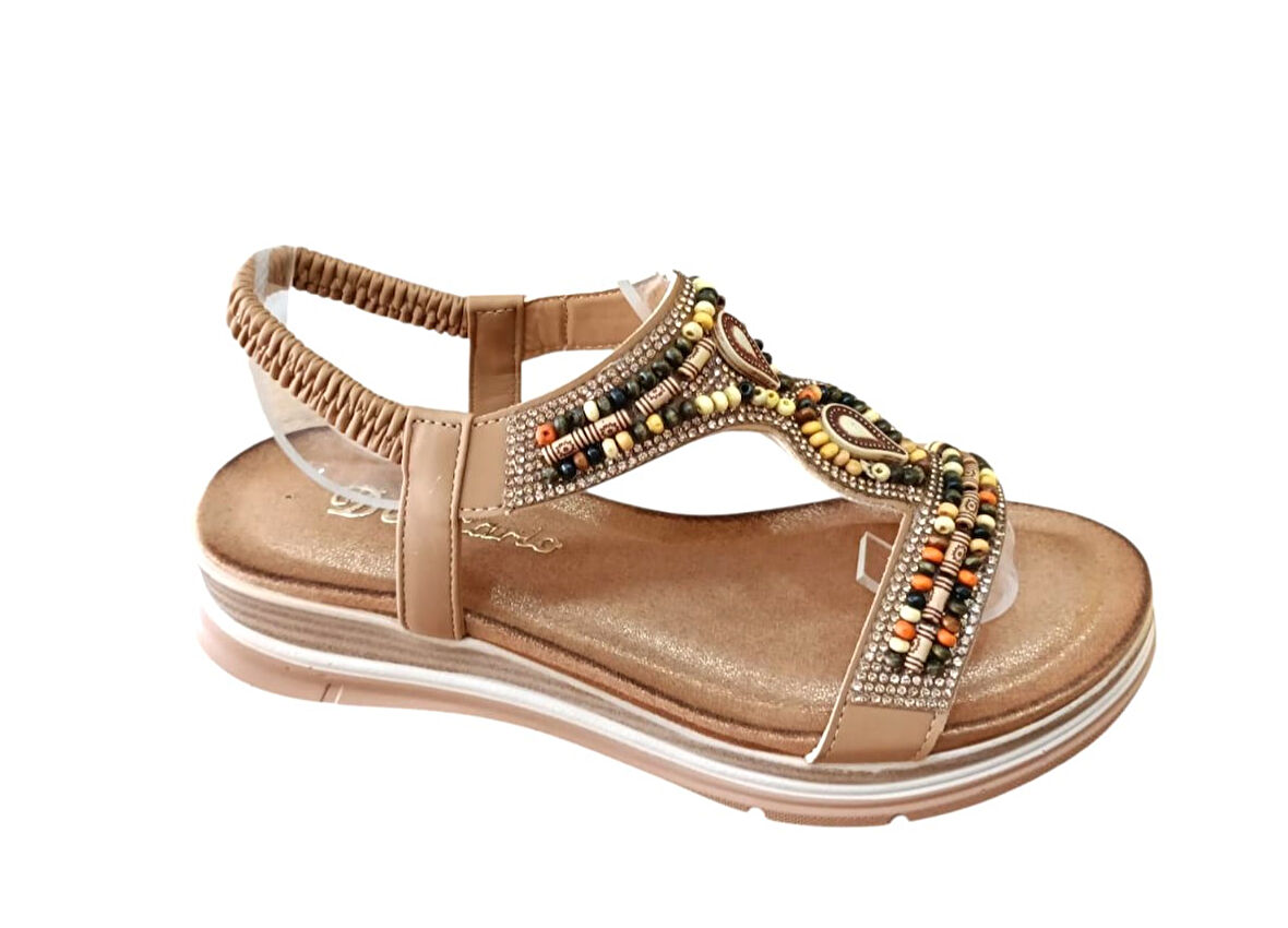 De Scarıo 2060 Kadın Taşlı Comfort Sandalet Taba
