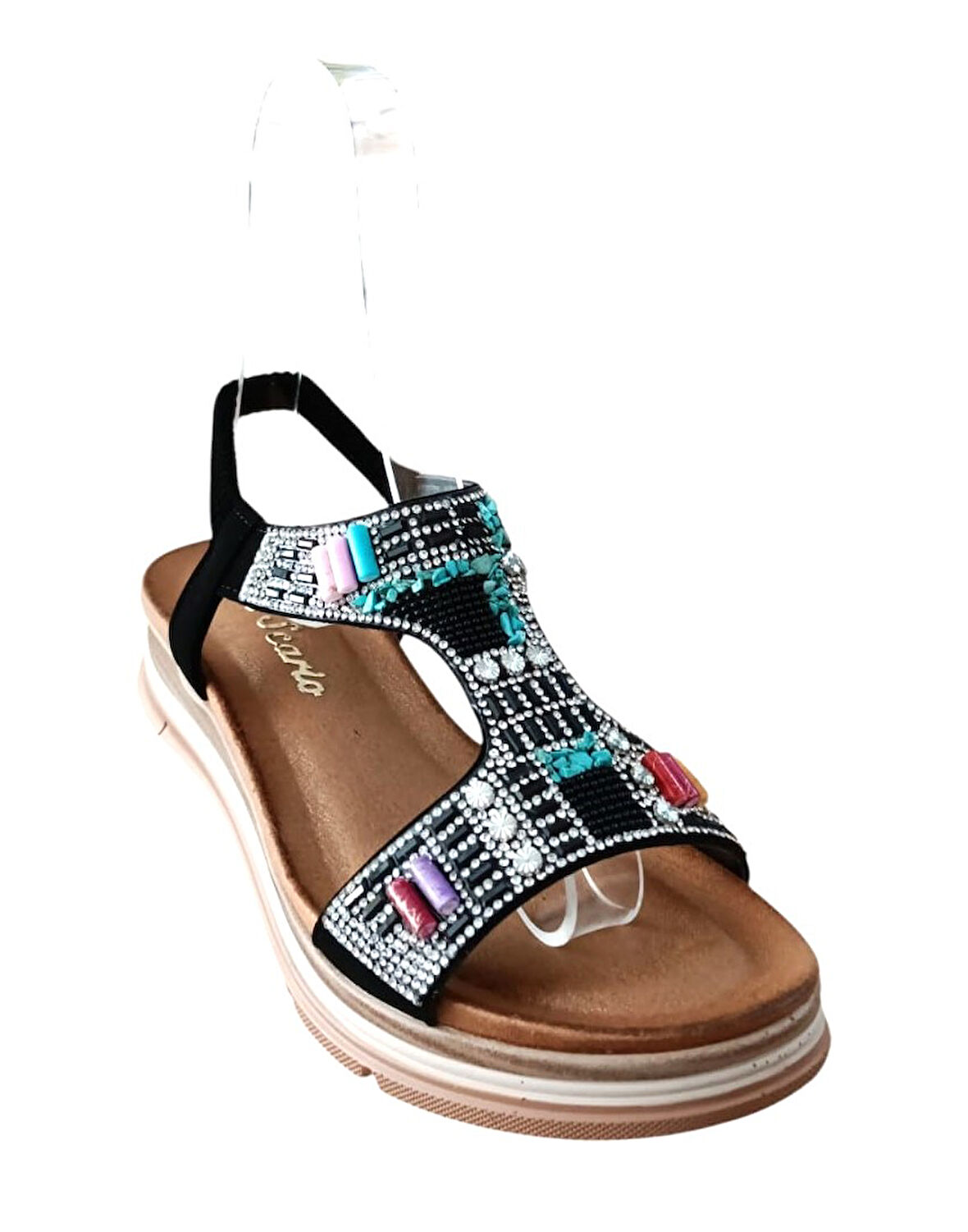 De Scarıo 2061 Kadın Taşlı Comfort Sandalet Siyah