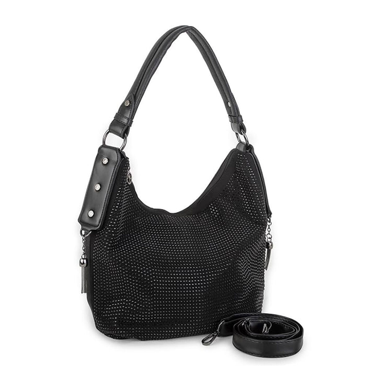 Nas 1071 Taşlı Kadın Omuz Çantası Siyah Taşlı