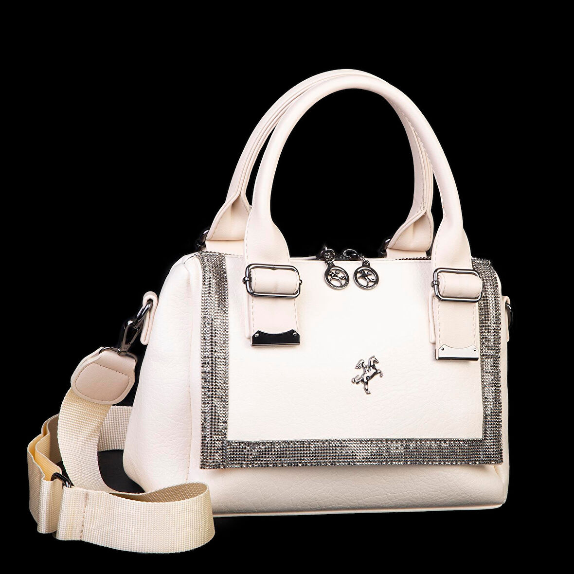 Nas 1455 Kadın Taşlı El Ve Omuz Çantası Krem