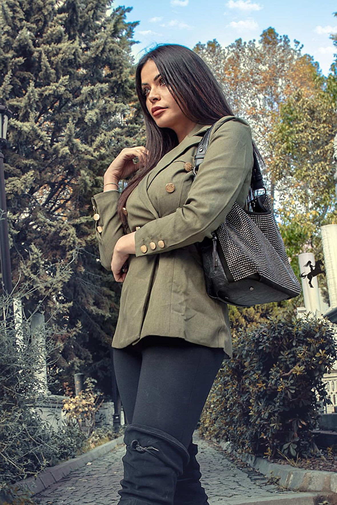 Nas 1071 Taşlı Kadın Omuz Çantası Gümüş Taşlı