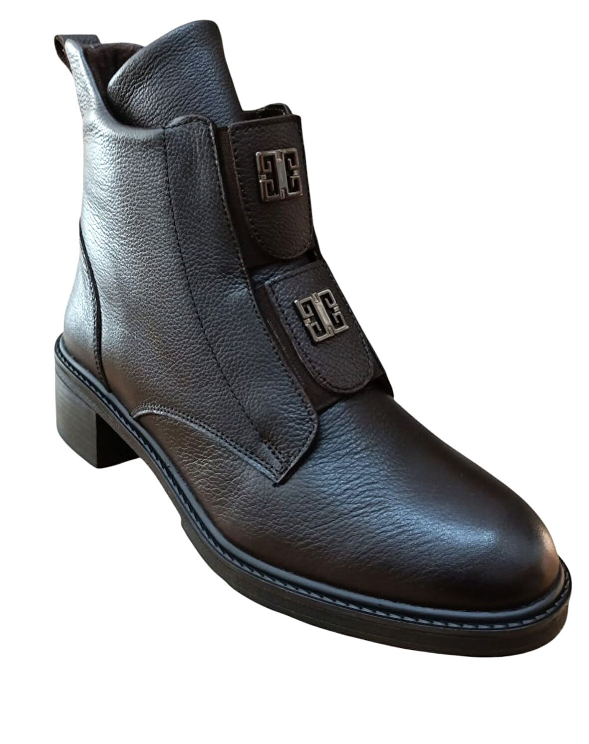 Castle Black 11032-1 Kadın Hakiki Deri Toka Ve Lastik Detaylı Fermuarlı Bot Kahve