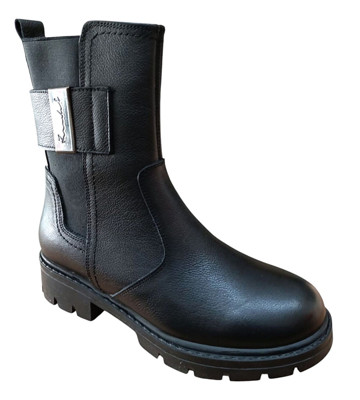 Castle Black 24123-1 Kadın Hakiki Deri Lastik Detaylı Postal Bot Siyah