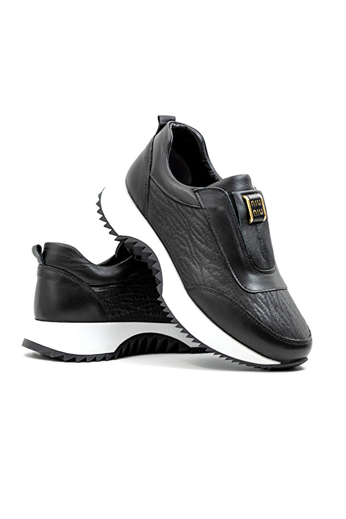 Zarex 919 Kadın Hakiki Deri Lastikli Günlük Casual Ayakkabı Siyah