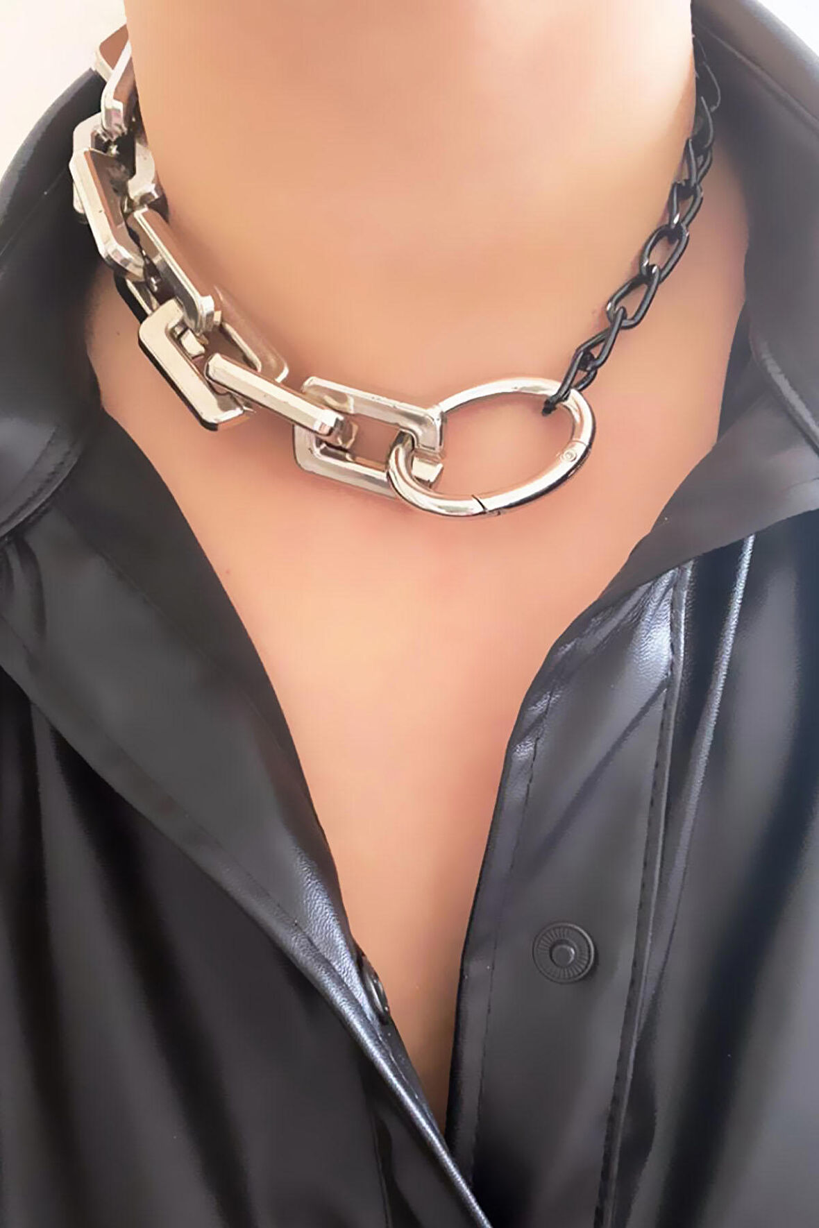 Kontras Renk Kalın Zincir Tasarım Choker Kolye