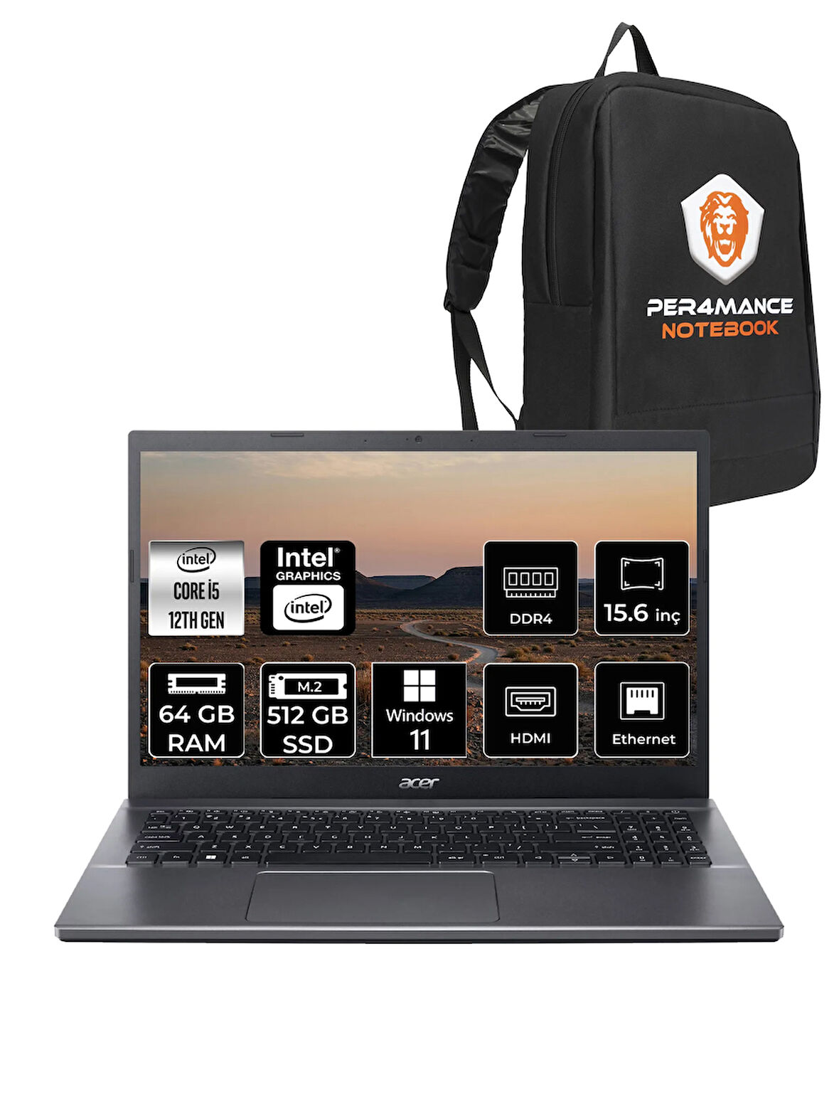 Acer Extensa 15 EX215-55 i5-1235U 64GB RAM 512GB SSD 15.6'' FHD W11H Dizüstü Bilgisayar & PER4 ÇANTA