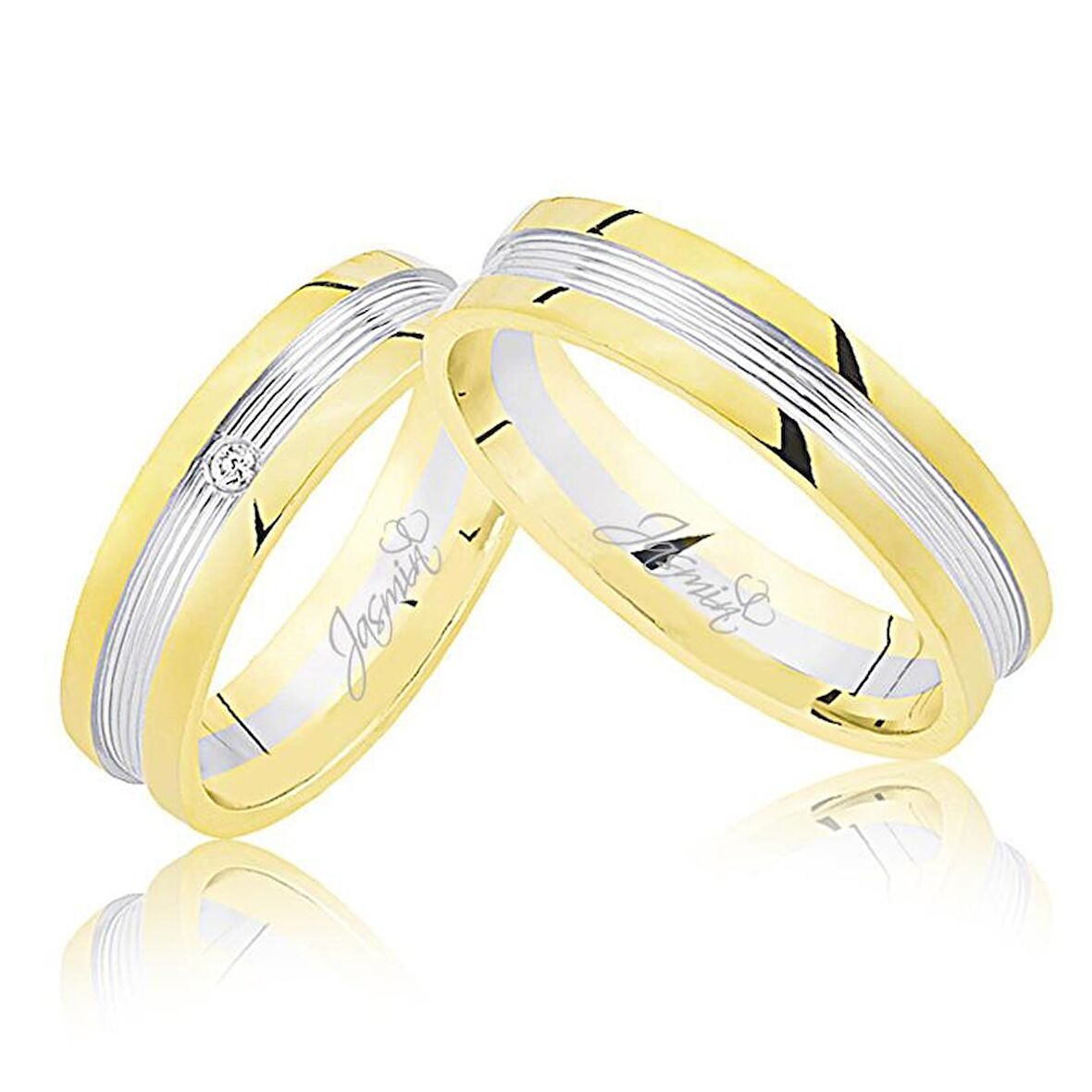 Sarı Beyaz Şeritli Taşlı Altın Alyans 3203-2