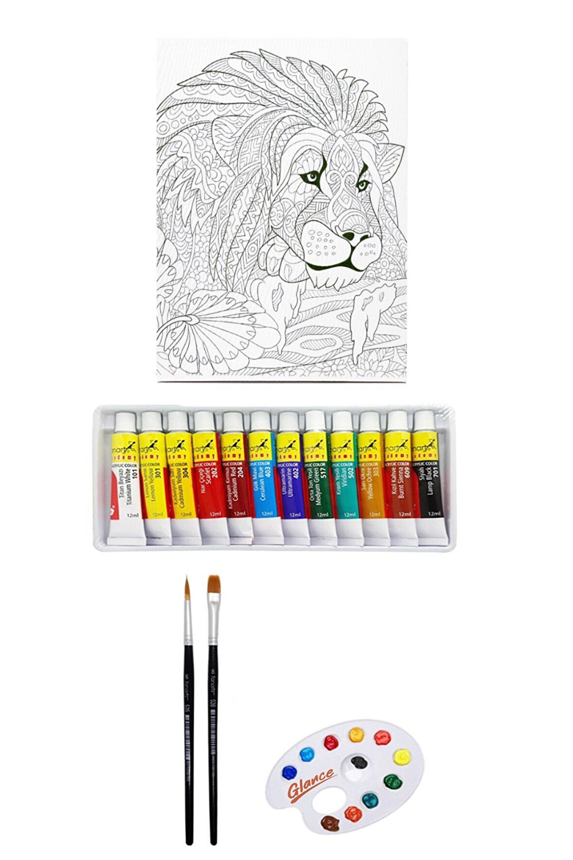 Artdeco Desenli Tuval 40x50cm Aslan Fanart Academy Akrilik Boya Seti 12 Renk X 12ml