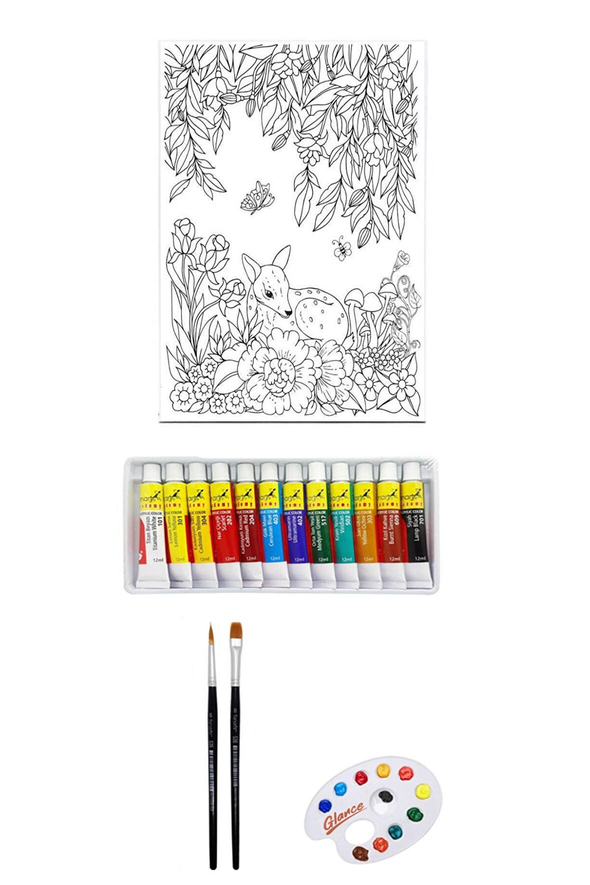 Artdeco Desenli Tuval 40x50cm Ceylan Fanart Academy Akrilik Boya Seti 12 Renk X 12ml