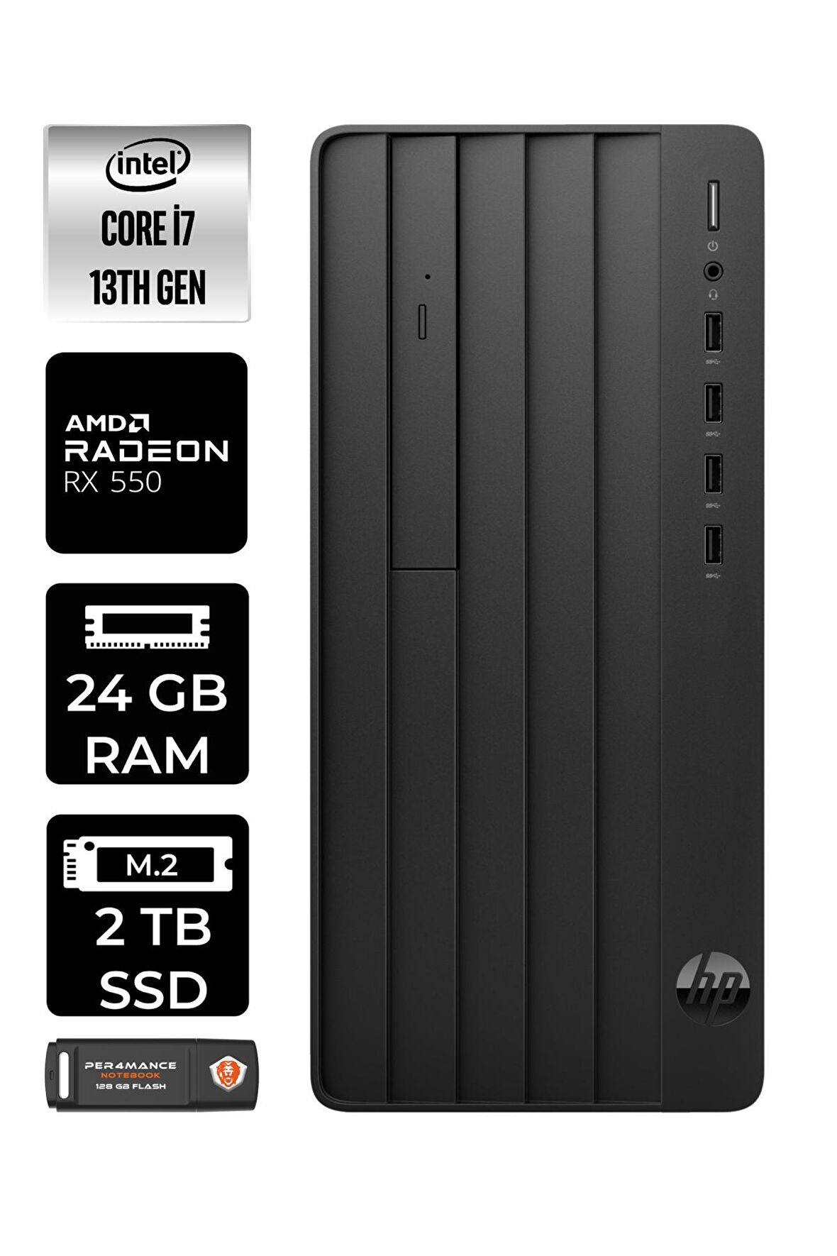 HP PRO TOWER 290 G9 i7 13700 24GB RAM 2TB SSD RX550/4GB FDOS 8T2X2ES MASAÜSTÜ PC & PER4 BELLEK