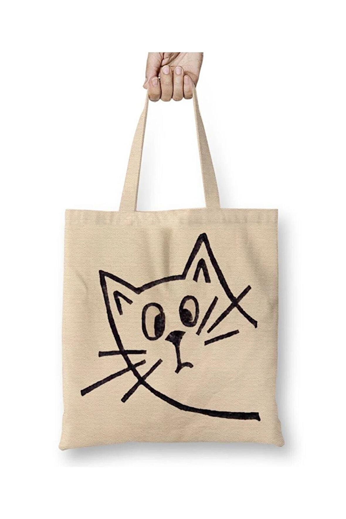 Surprise Cats ŞaşkınKedi Beyaz Bez Çanta Uzun Saplı Alışveriş Çantası Plaj Çantası