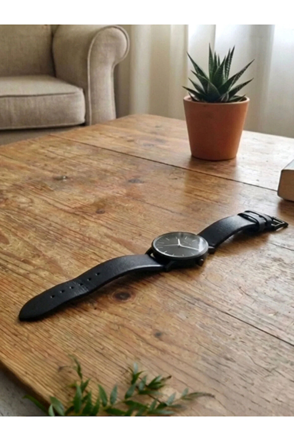 Hakiki Deri Saat Kordonu Kayış - Siyah - Tek Katlı - 18 mm