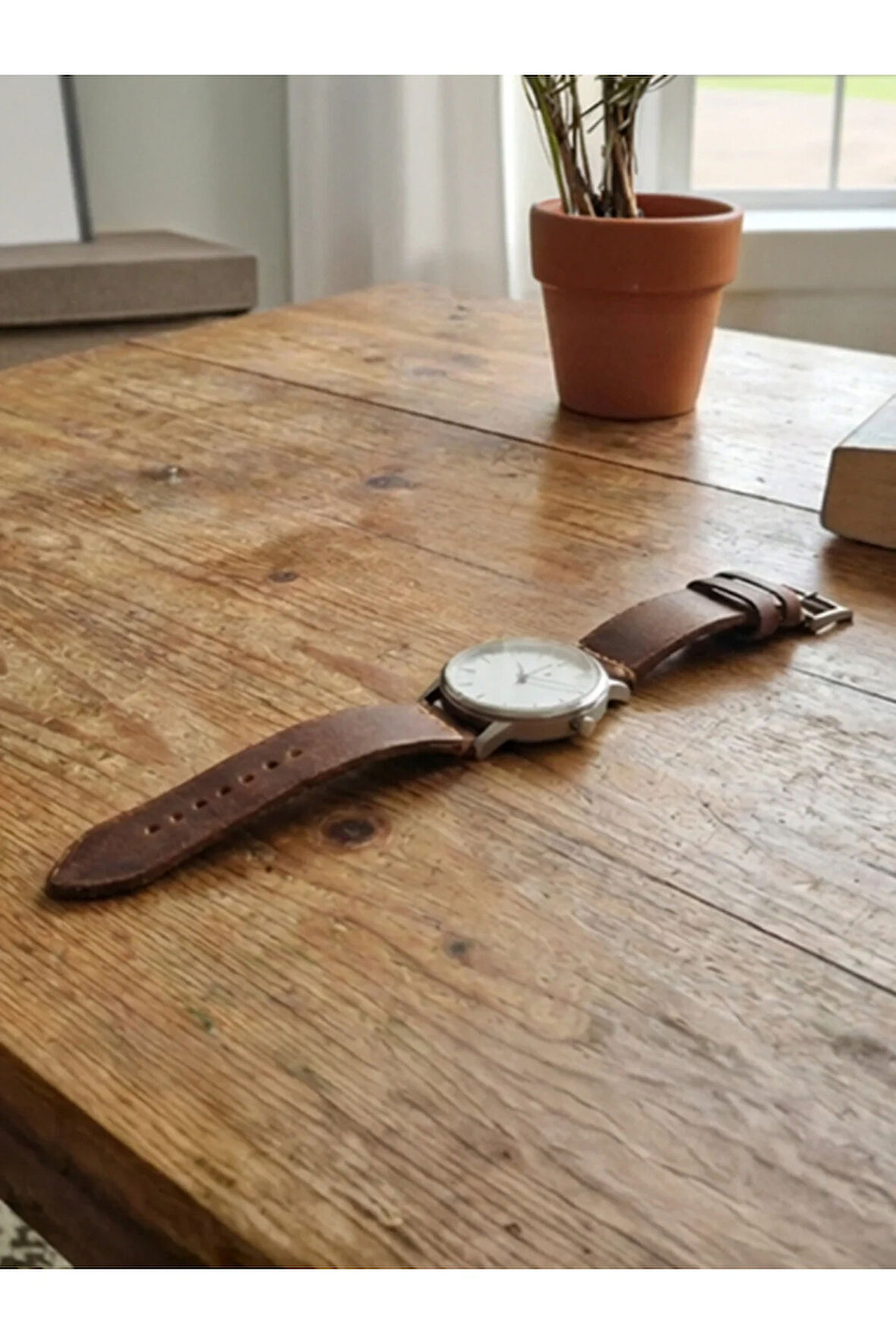 Hakiki Deri Saat Kordonu Kayış - Crazy Kahve - Tek Katlı - 22 mm