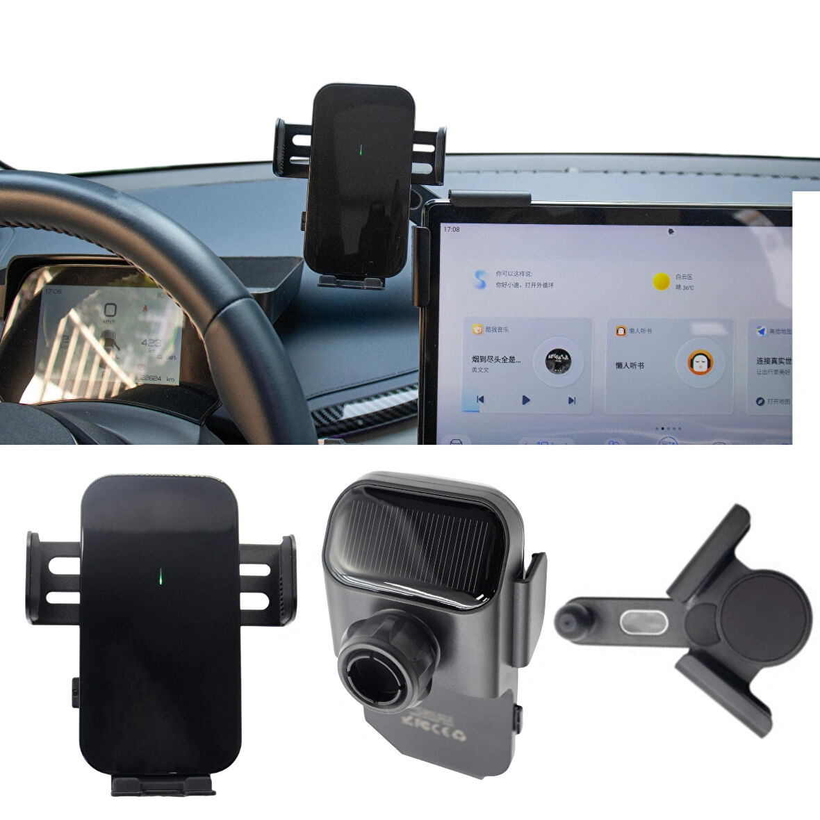 TESLA & BYD İçin Ekran Üstü Güneş Enerjili Telefon Tutucu Solar Technology