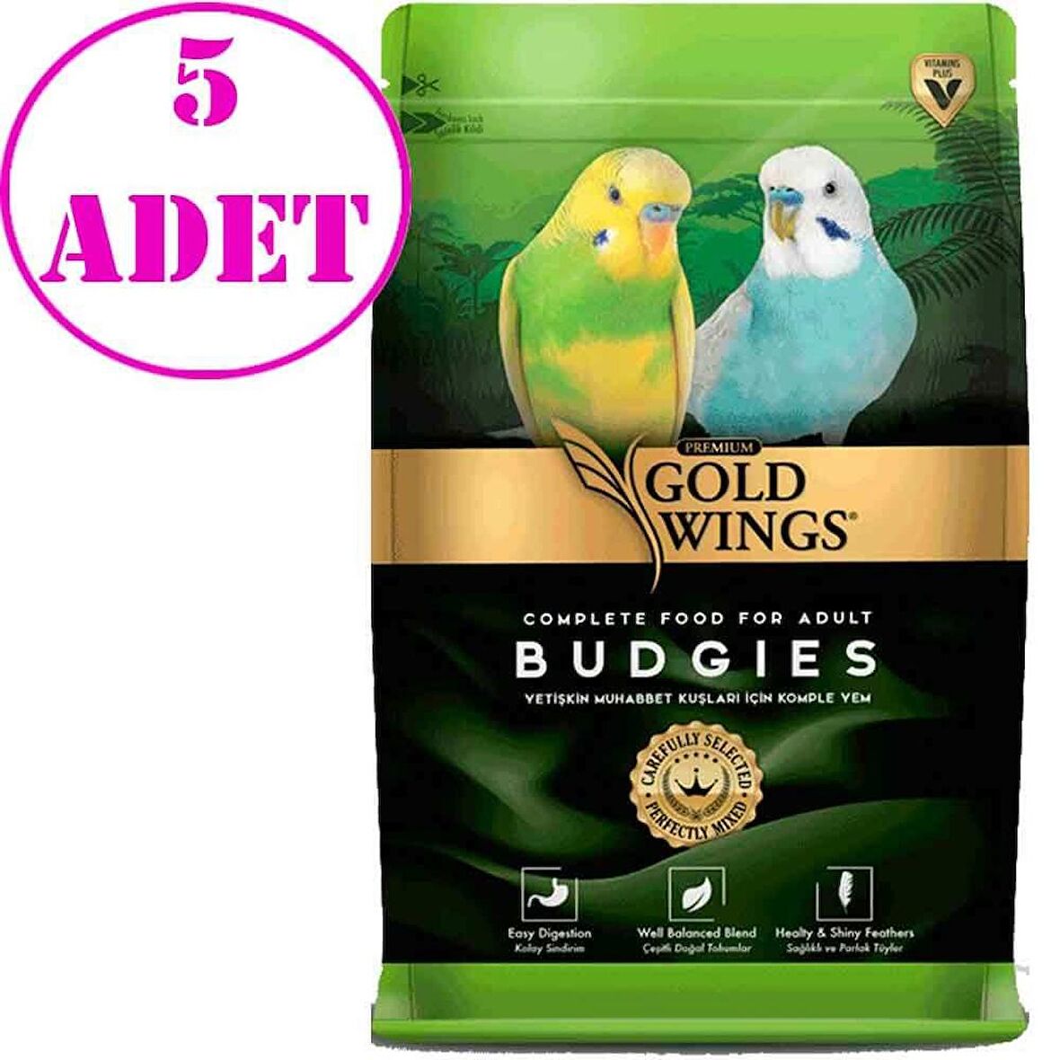 Gold Wings Premium Sade 5 x 1 Kg Muhabbet Kuşu Yemi 