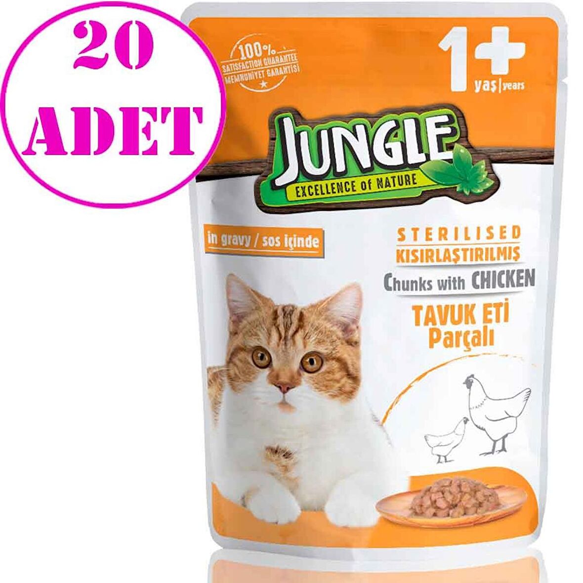 Jungle Kısır Kedi Konservesi Tavuklu Jelli 100 Gr 20 AD