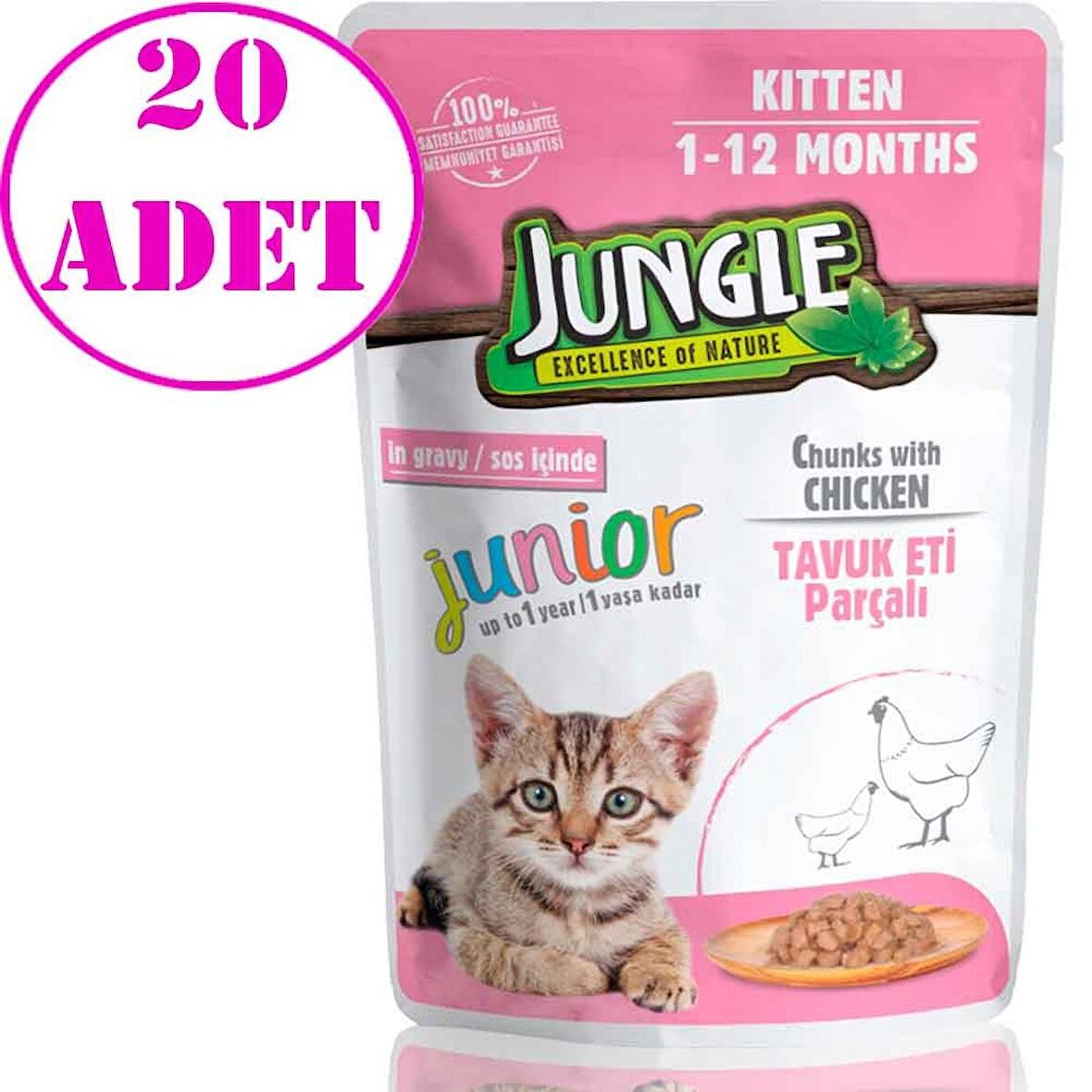 Jungle Yavru Kedi Konservesi Tavuklu Jelli 100 Gr 20 AD