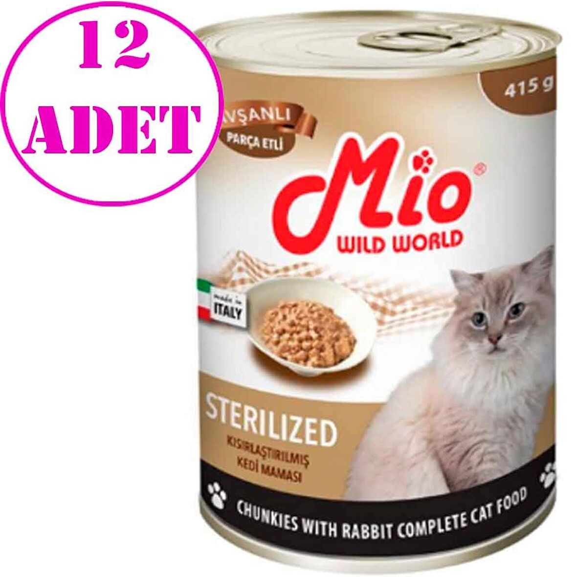 Mio Kısırlaştırılmış Kedi Konservesi Tavşanlı Parça Etli 415 Gr 12 AD