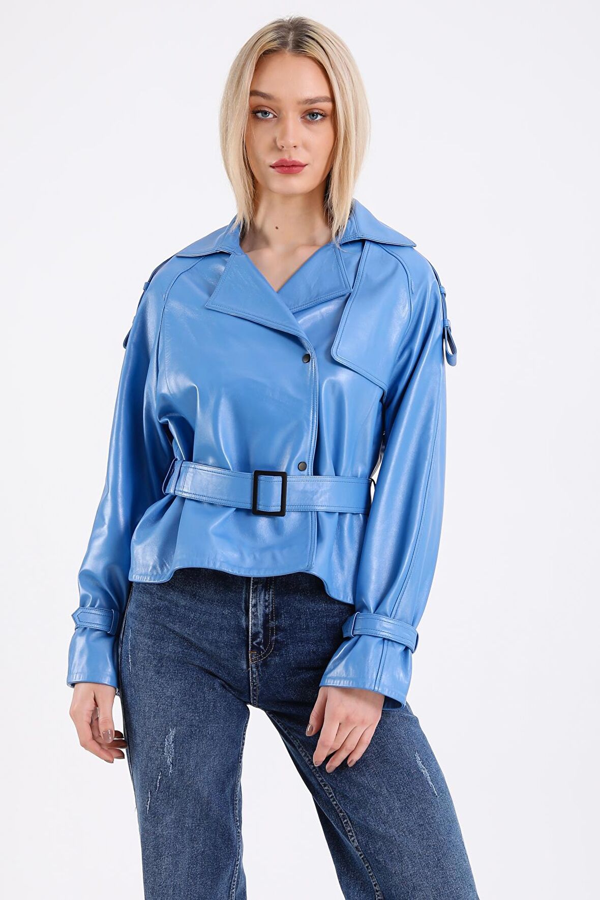 Oversize Biker Kadın Deri Mont