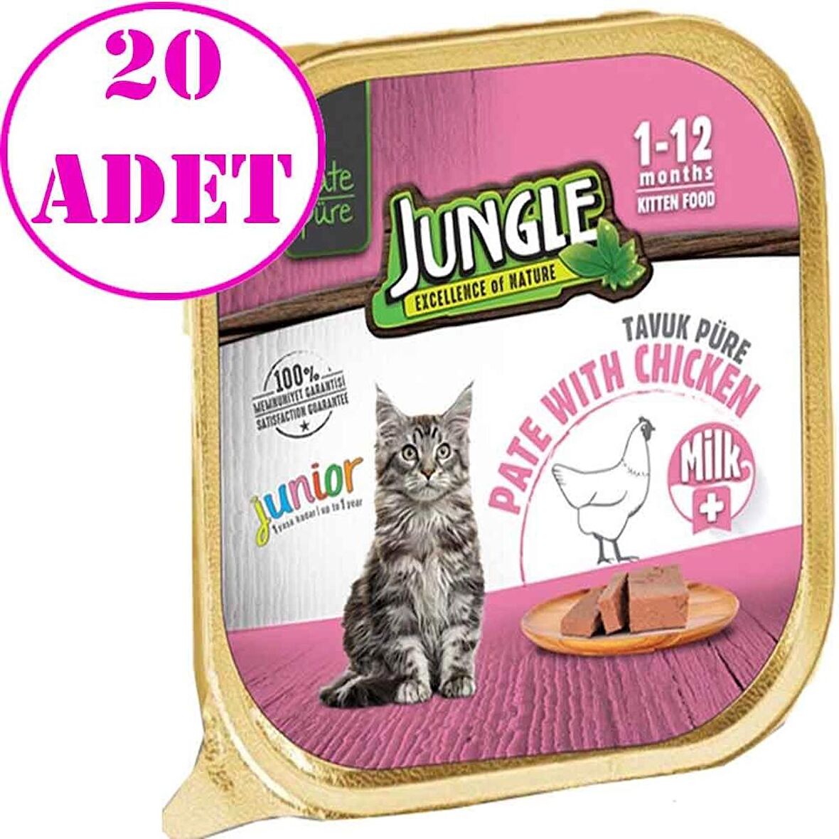 Jungle Yavru Kedi Yaş Mama Sütlü Tavuklu 100 Gr 20 AD
